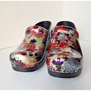 Dansko Pro Clog Multicolor Boho Flower Patent Leather EU Size 38 US 7.5 8